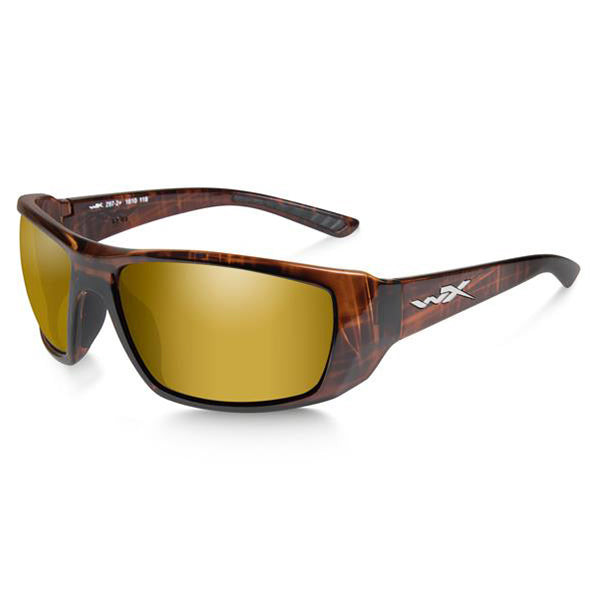 Wiley X Kobe polarized sunglasses with Venice Gold Mirror lens and gloss hickory brown frame