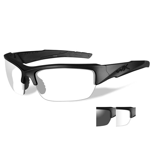 Wiley X Valor ballistic safety glasses with matte black frame and interchangeable smoke grey and clear lenses