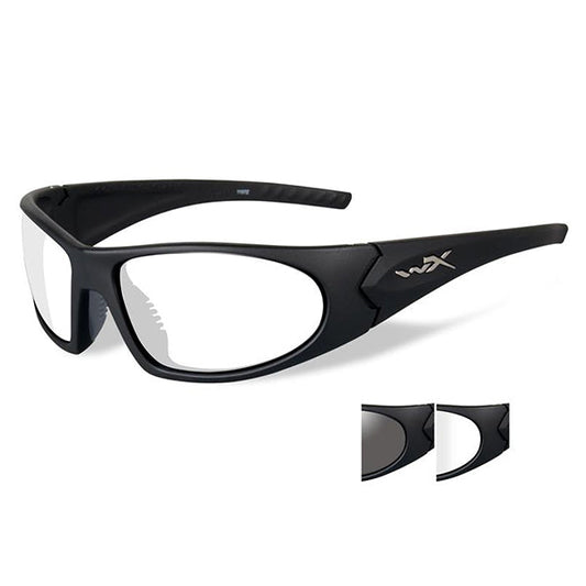 Wiley X Romer 3 ballistic safety glasses with matte black frame and interchangeable smoke grey and clear lenses