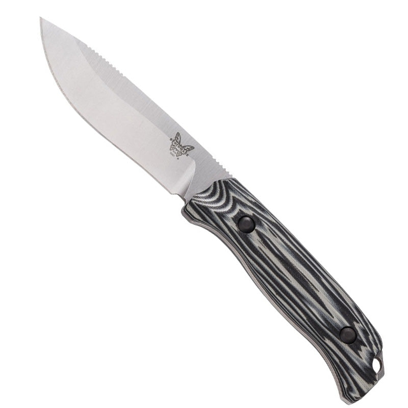 Benchmade Saddle Mountain Skinner fixed blade knife with satin finish drop-point blade and black G10 handle with Kydex sheath