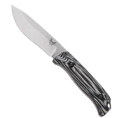 Benchmade Saddle Mountain Skinner fixed blade knife with satin finish drop-point blade and black G10 handle with Kydex sheath