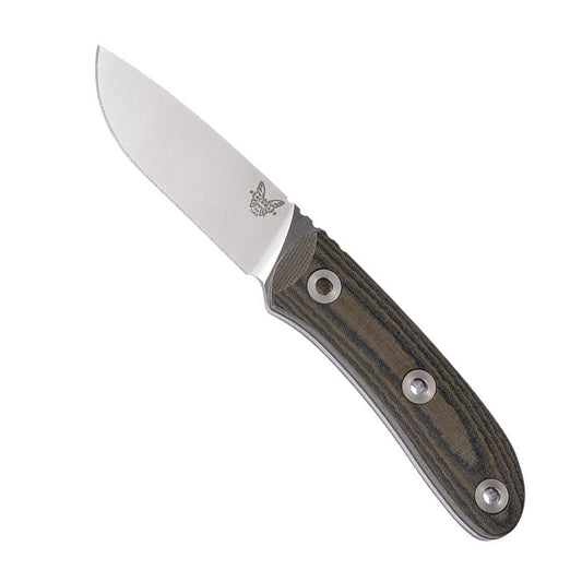 Benchmade 15400 Pardue Hunter fixed blade knife with drop point blade, Micarta handle and leather sheath