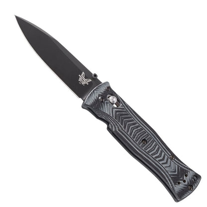 Benchmade 531BK Pardue folding knife with black coated drop point blade and gray textured G10 handle scales