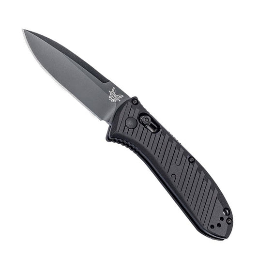 Benchmade 5750BK Mini Auto Presidio II automatic folding knife with black anodized aluminum handle and coated drop-point