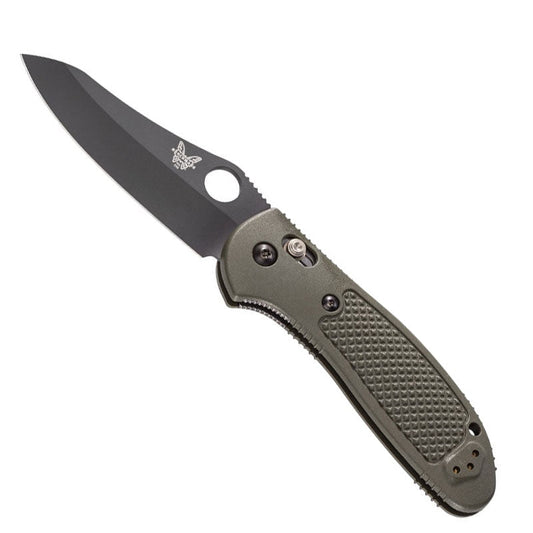 Benchmade 550BKOD Griptillian folding knife with black coated sheepsfoot blade and olive drab nylon handle