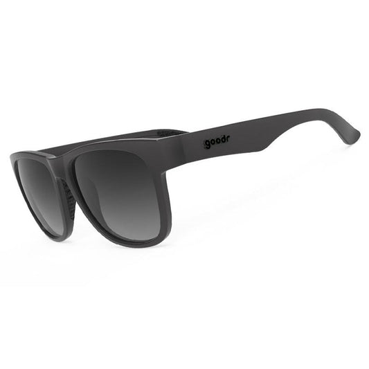 goodr BFG Bigfoot's Fernet Sweats black polarized running sunglasses with wide frames