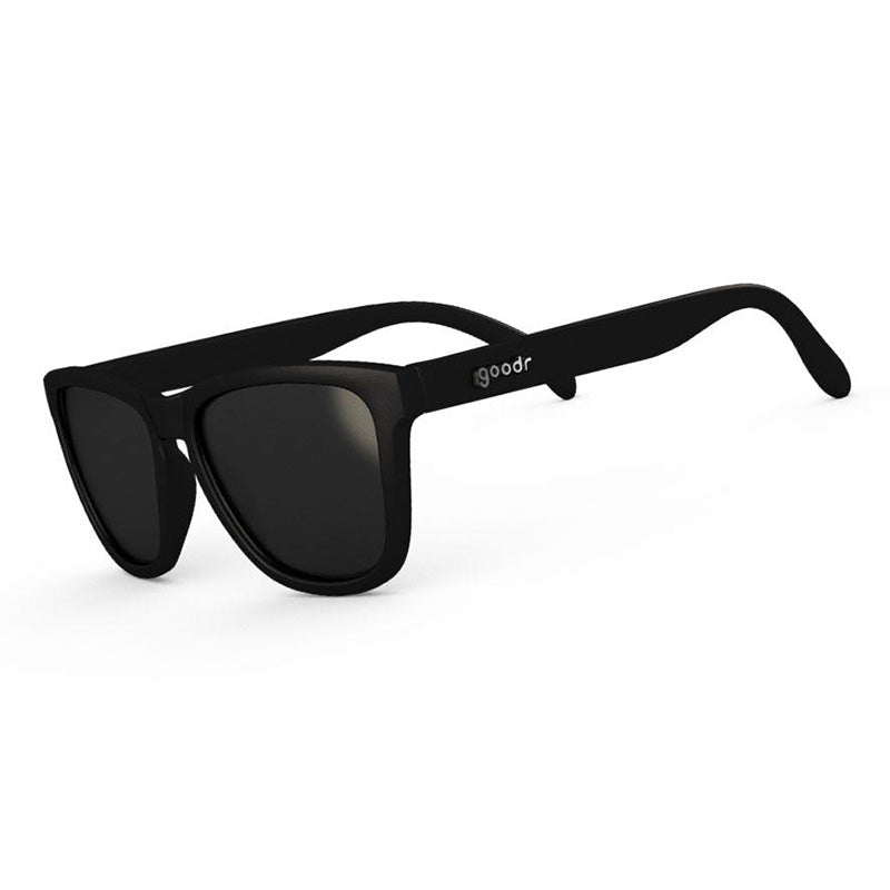 goodr OG's A Ginger's Soul black frame sunglasses with black polarized lenses on white background