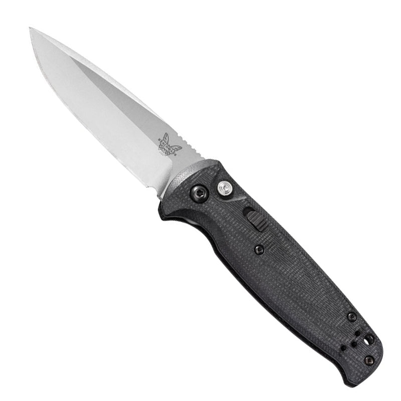 Benchmade 4300 CLA Auto automatic knife with satin blade and black G10 handle scales