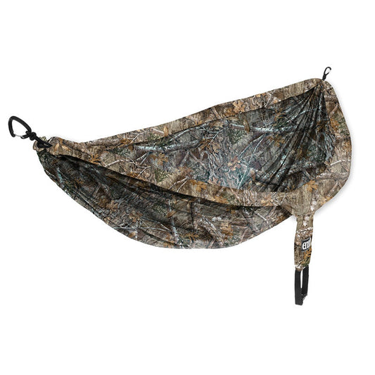ENO DoubleNest hammock in Realtree Edge camouflage pattern with compression sack and carabiners