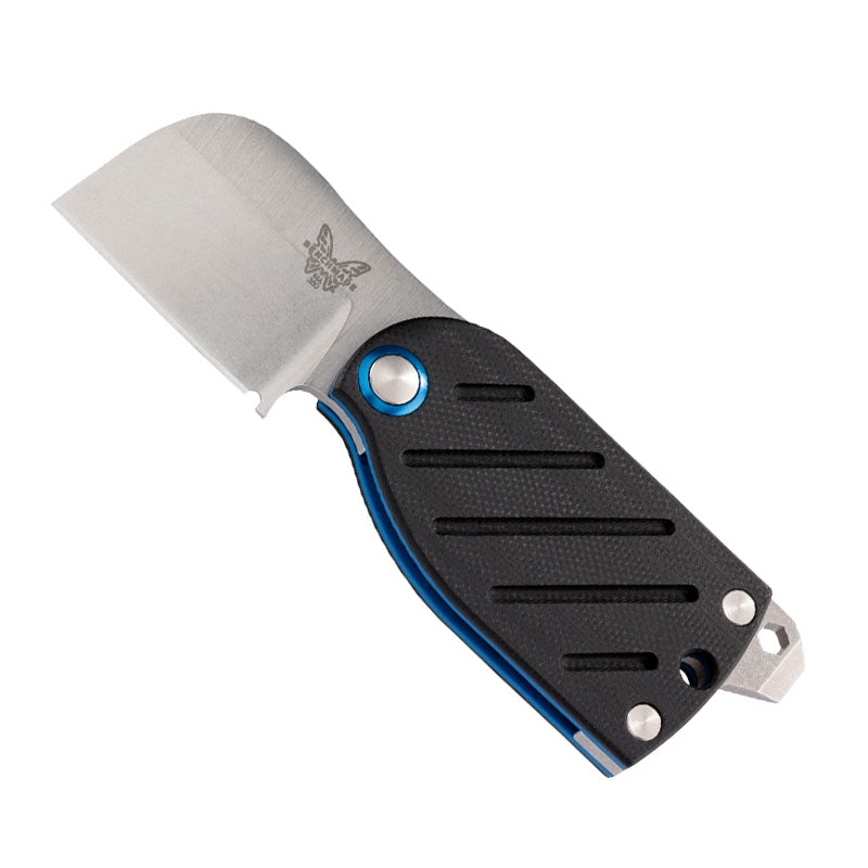 Benchmade 380 Aller friction folder knife with wharncliffe blade and black G10 handle showing integrated tools