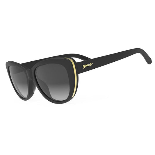 Goodr Runways Breakfast Run to Tiffany's black cateye sunglasses with polarized lenses