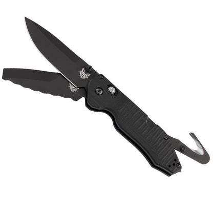 Benchmade 365BK Outlast dual blade folding rescue knife with black G10 handle and deep carry clip