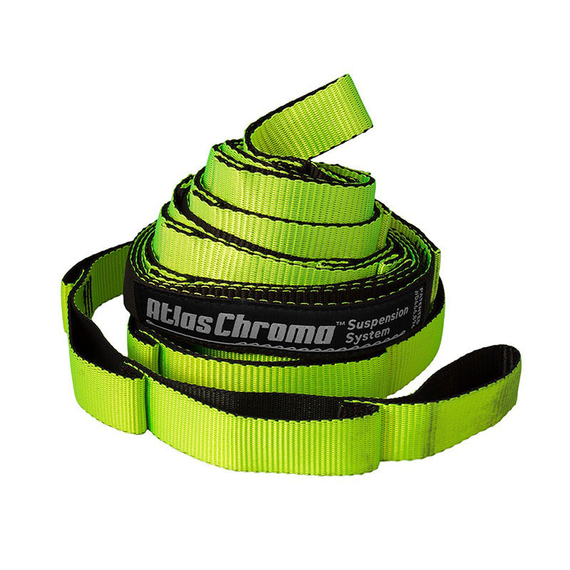 ENO Atlas Chroma hammock suspension straps in neon and black two-tone polyfilament webbing with adjustment loops