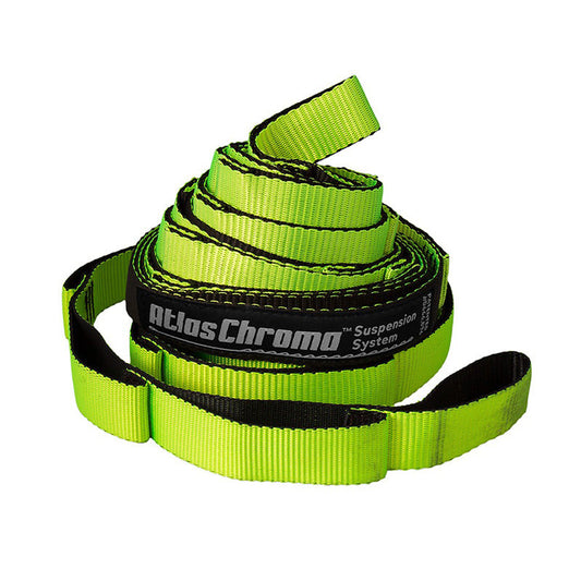ENO Atlas Chroma hammock suspension straps in neon and black two-tone polyfilament webbing with adjustment loops