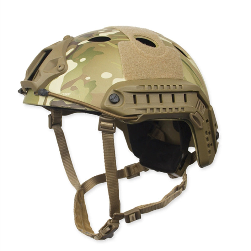 Chase Tactical black bump helmet with dovetail rails, NVG shroud, and adjustable suspension system