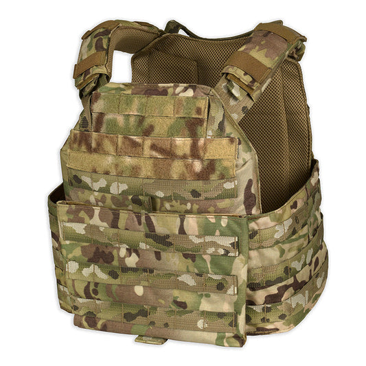 Chase Tactical MEAC modular plate carrier in multicam with triple magazine pouches and adjustable shoulder straps