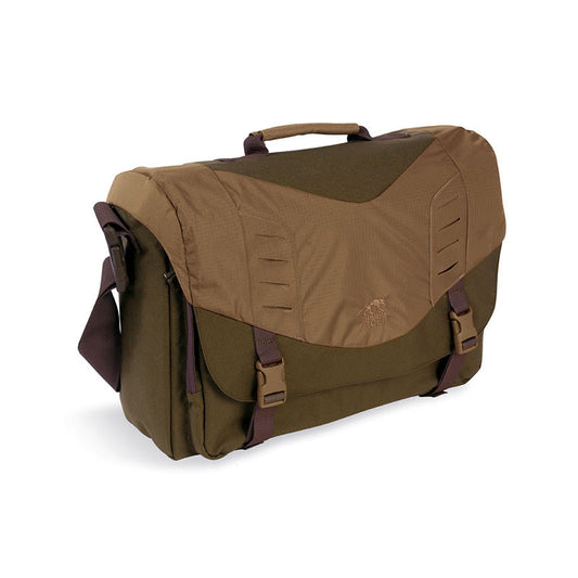 Tasmanian Tiger Tac Case messenger bag with flap closure and shoulder strap, showing civilian-style tactical design