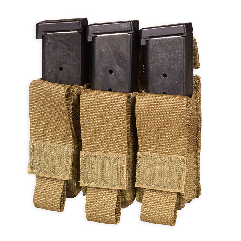Chase Tactical triple pistol magazine pouch with roll-down cover flap and Velcro closure system