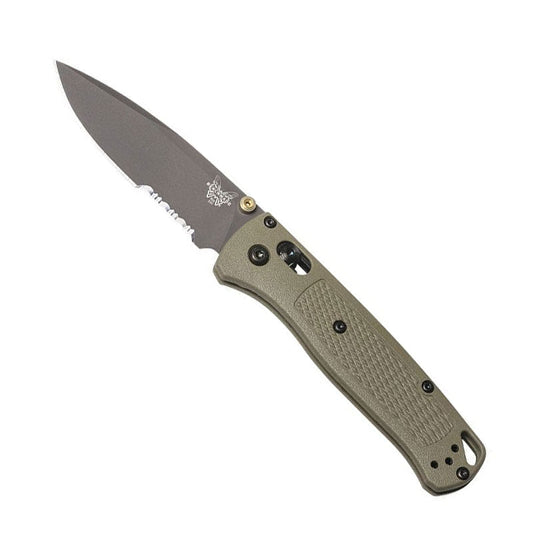 Benchmade 535SGRY-1 Bugout folding knife with gray coated blade and ranger green Grivory handle scales