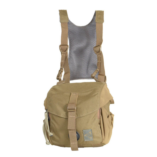 Mystery Ranch Quick Draw Bino Harness Medium in coyote brown with clamshell flap and side pockets for 10x42 binoculars