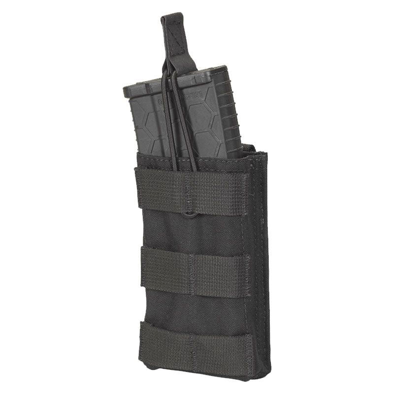 Chase Tactical Single 5.56 Mag Pouch in black with bungee retention tabs and MOLLE attachment system