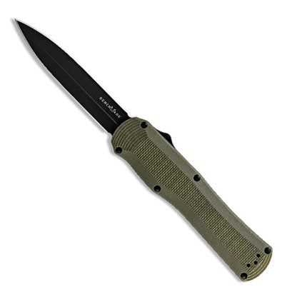 Benchmade 3400BK-1 Autocrat OTF knife with black blade and olive drab G10 handle