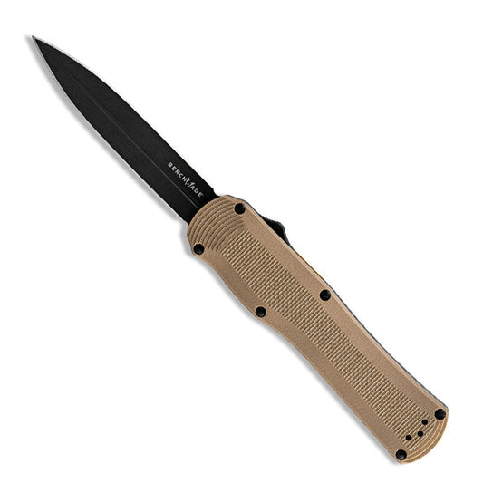 Benchmade 3400BK-2 Autocrat OTF knife with black coated blade and coyote brown G10 handle