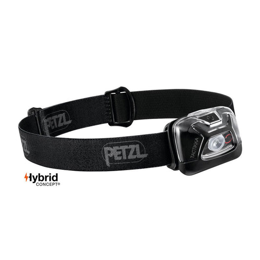 Petzl TACTIKKA black tactical headlamp with adjustable head strap and single control button