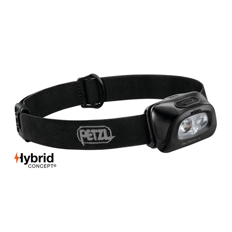 Petzl TACTIKKA+ black tactical headlamp with adjustable headband and single control button