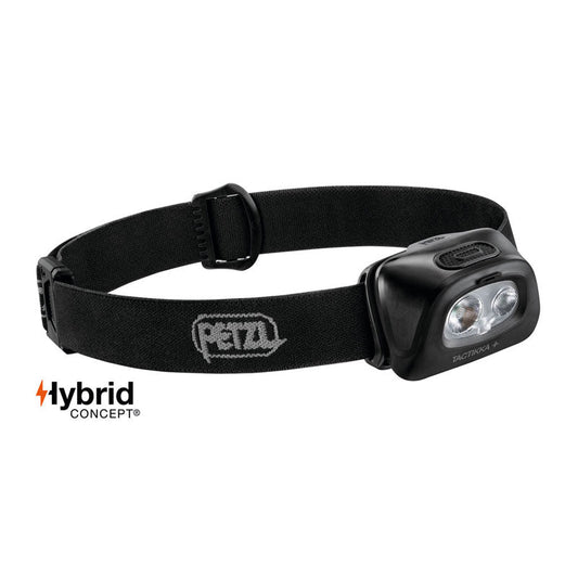 Petzl TACTIKKA+ black tactical headlamp with adjustable headband and single control button