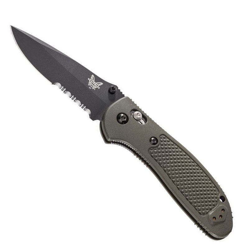 Benchmade 551SBKOD-S30V Griptilian folding knife with black serrated blade and olive drab nylon handle
