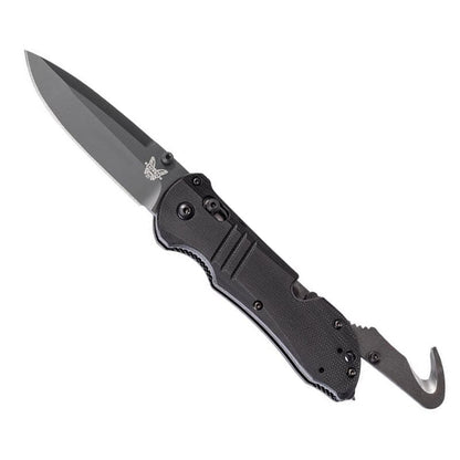 Benchmade 917BK Tactical Triage folding knife with black G10 handle and black coated drop-point blade