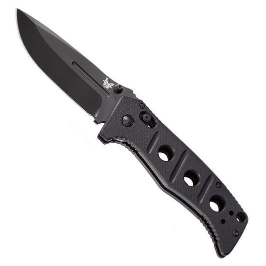 Benchmade 275BK Adamas folding knife with black D2 steel blade and black G10 handle scales