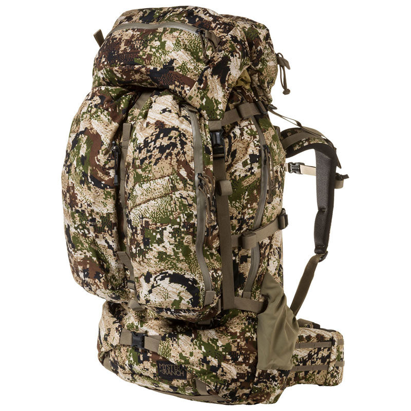 Mystery Ranch Marshall expedition hunting pack in Optifade Subalpine camo with removable daypack lid and external pockets
