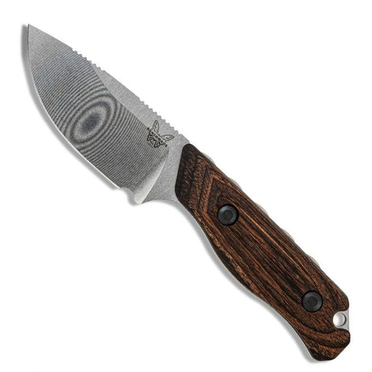 Benchmade 15017 Hidden Canyon Hunter fixed blade knife with stabilized wood handle and satin finish blade