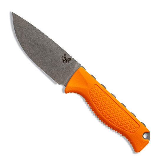 Benchmade 15006 Steep Country fixed blade knife with orange Santoprene handle and satin finished drop-point blade