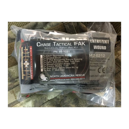 Chase Tactical IFAK medical refill kit with CAT tourniquet and trauma supplies in vacuum sealed waterproof package