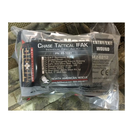 Chase Tactical IFAK medical refill kit with CAT tourniquet and trauma supplies in vacuum sealed waterproof package