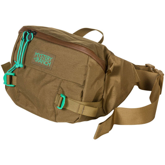 Mystery Ranch Hip Monkey Pack hip pack with waist belt and compression straps in desert fox color