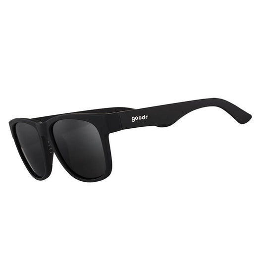 Goodr Hooked on Onyx sunglasses with black frames and dark polarized lenses, BFG oversized fit design