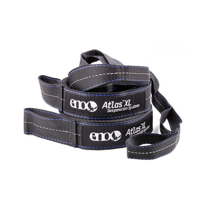 ENO Atlas XL hammock suspension straps in black and royal blue with tapered webbing design