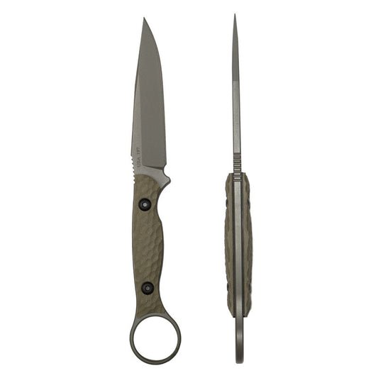 Toor Knives Anaconda fixed blade knife with finger ring and ranger green KG Gunkote finish
