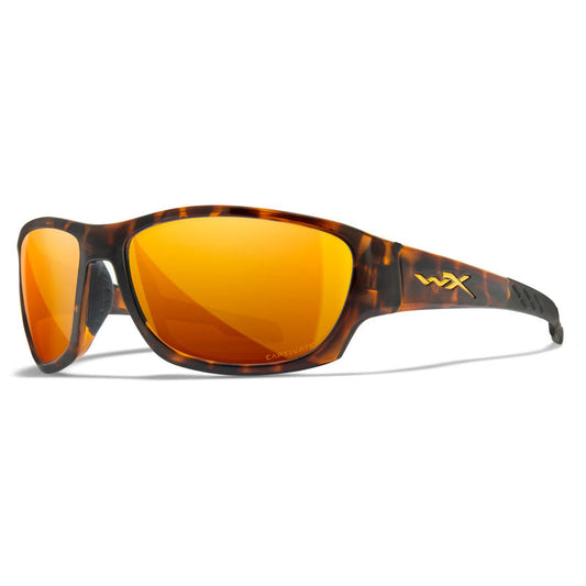Wiley X Climb sunglasses with gloss tortoise frame and bronze mirror polarized lenses on white background