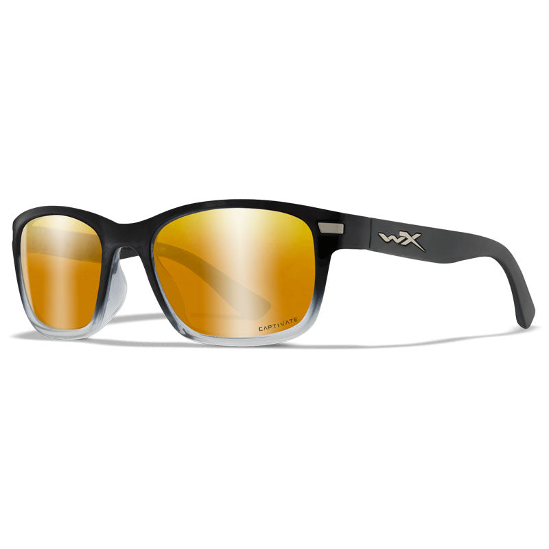 Wiley X Helix sunglasses with gloss black to crystal gradient frame and bronze mirror polarized lenses