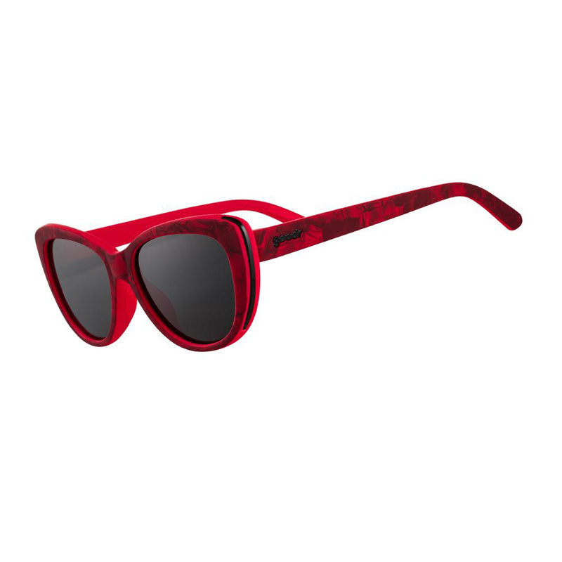 Goodr Haute Day in Hell cat-eye sunglasses with polarized lenses and textured silicone earpieces for running