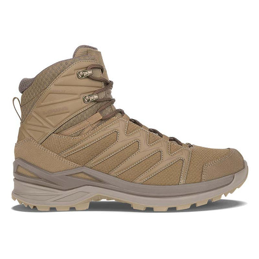 Lowa Innox Pro GTX Mid tactical boot in coyote brown with GORE-TEX waterproof construction and aggressive tread pattern
