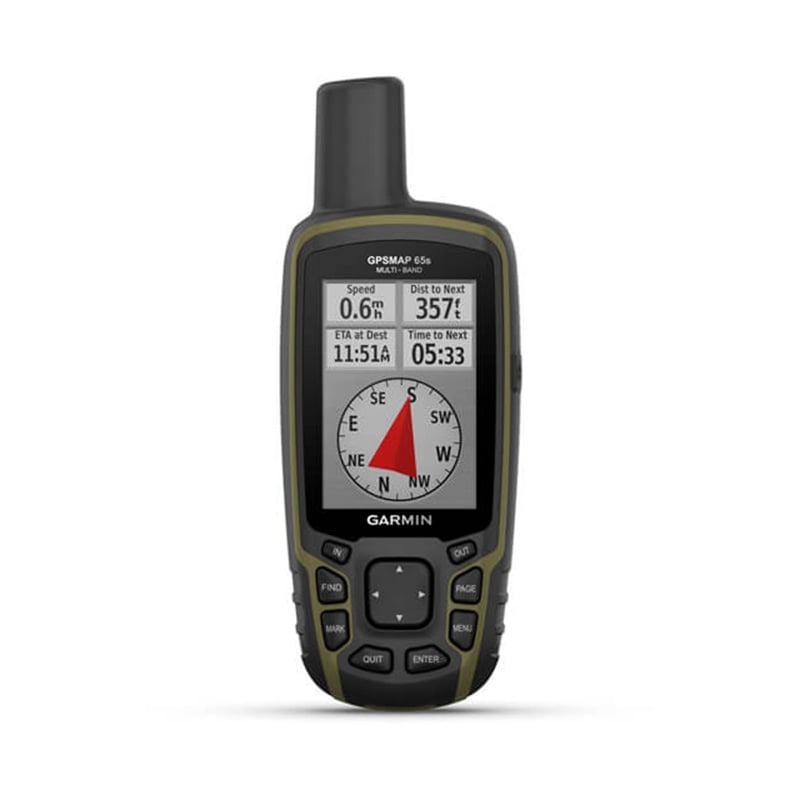 Garmin GPSMAP 65S handheld GPS unit with 2.6 inch color display showing topographic map interface
