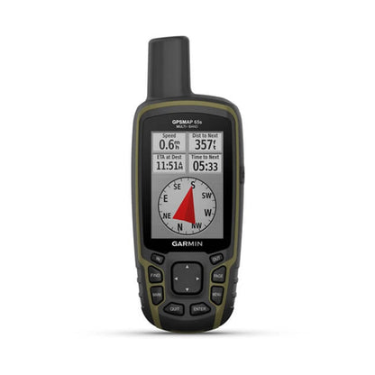 Garmin GPSMAP 65S handheld GPS unit with 2.6 inch color display showing topographic map interface