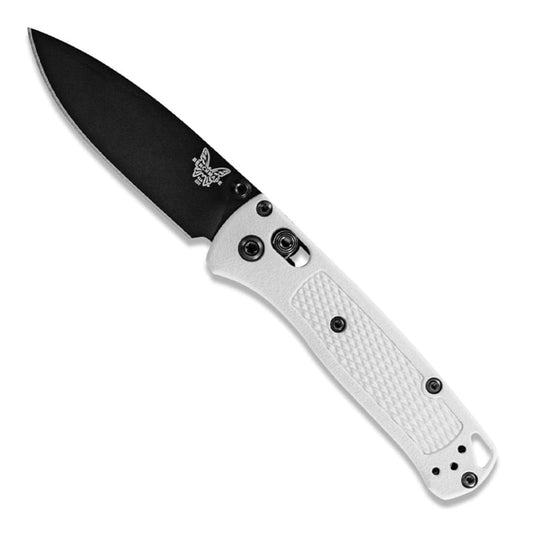Benchmade 533BK-1 Mini Bugout folding knife with white Grivory handle and drop-point blade