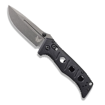Benchmade 273GY-1 Mini Adamas folding knife with tungsten grey blade and black G10 handle scales